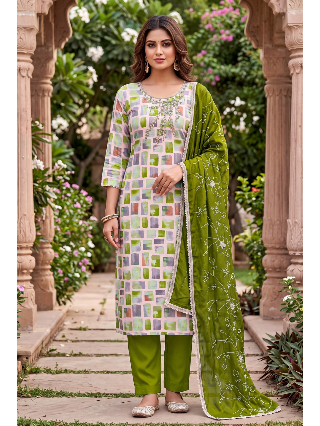 Peachmode Green Unstitched Dress Material - Image 3