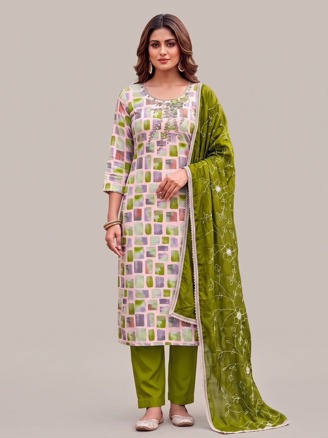 Peachmode Green Unstitched Dress Material - Image 4