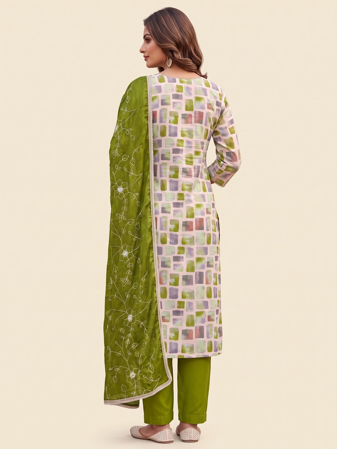 Peachmode Green Unstitched Dress Material - Image 5