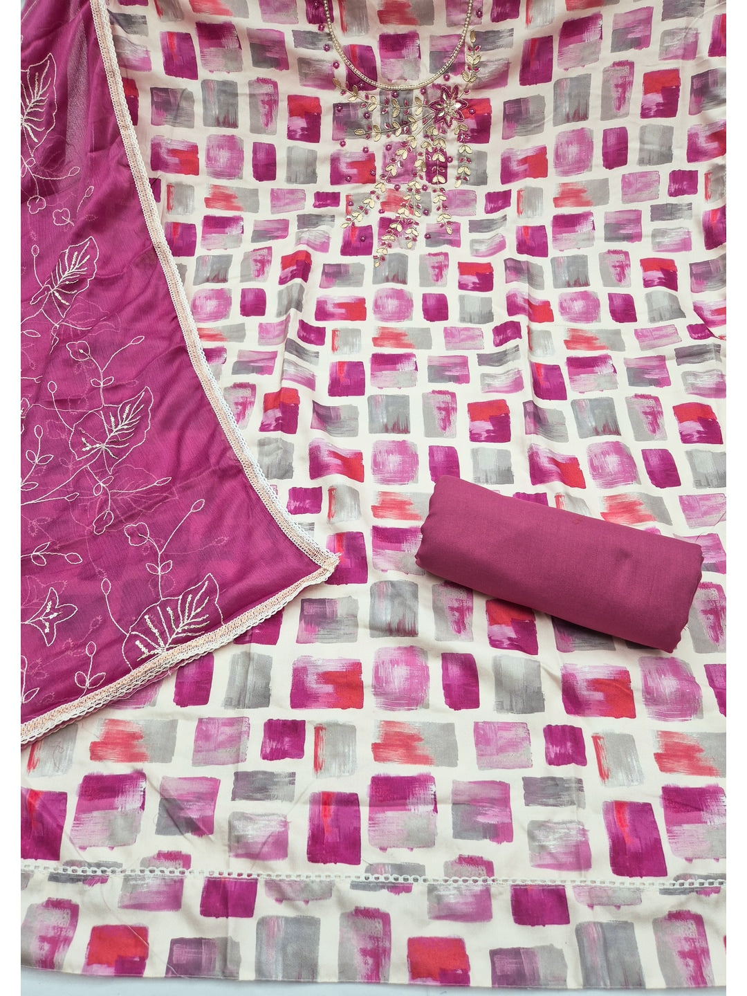 Peachmode Pink Unstitched Dress Material - Image 1