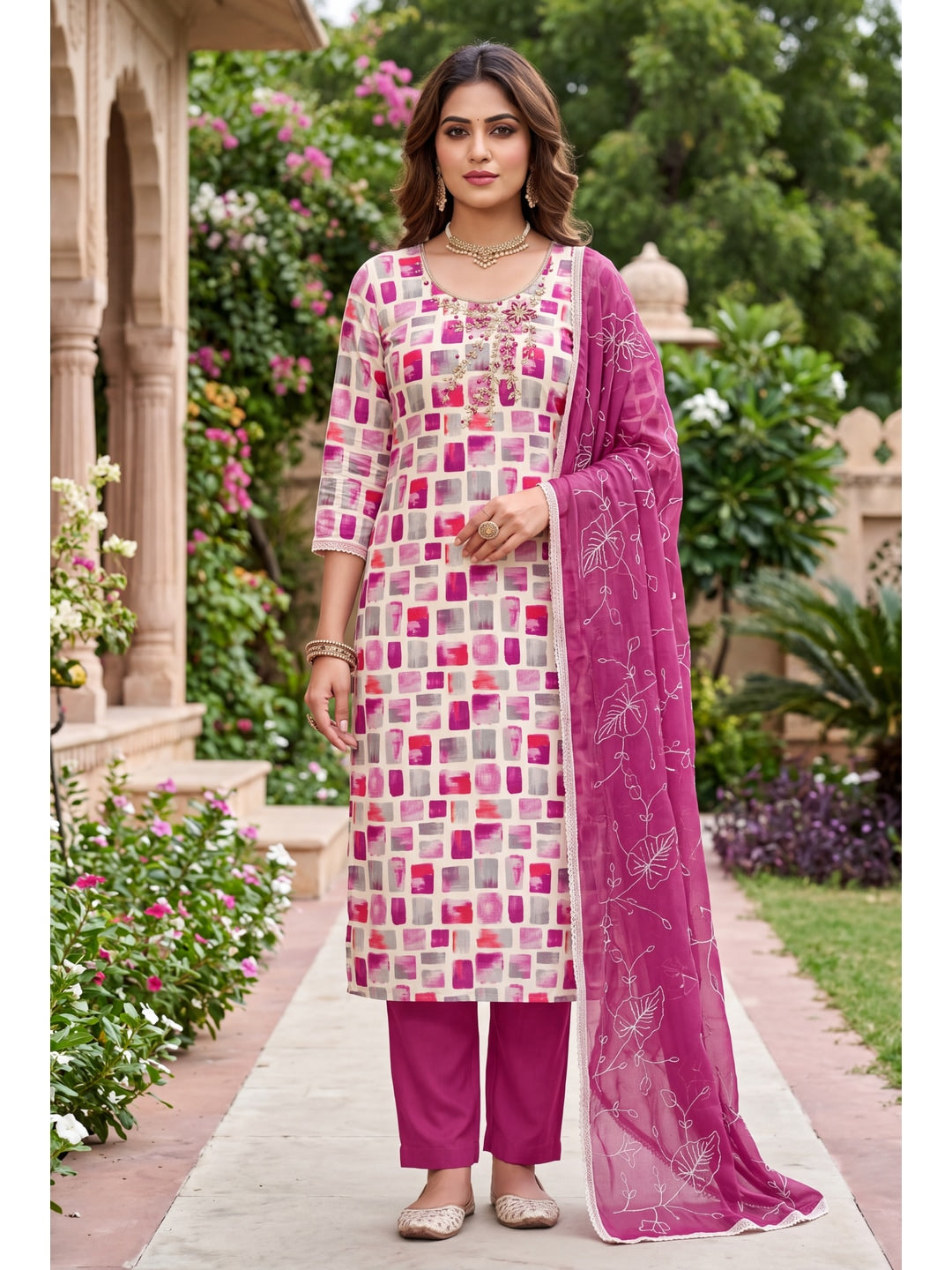 Peachmode Pink Unstitched Dress Material - Image 3