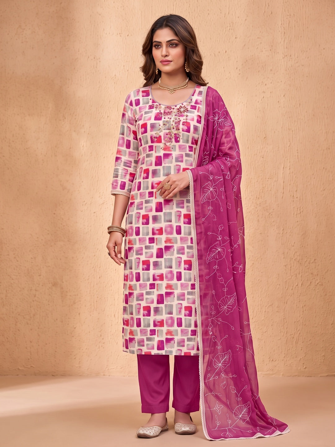 Peachmode Pink Unstitched Dress Material - Image 4
