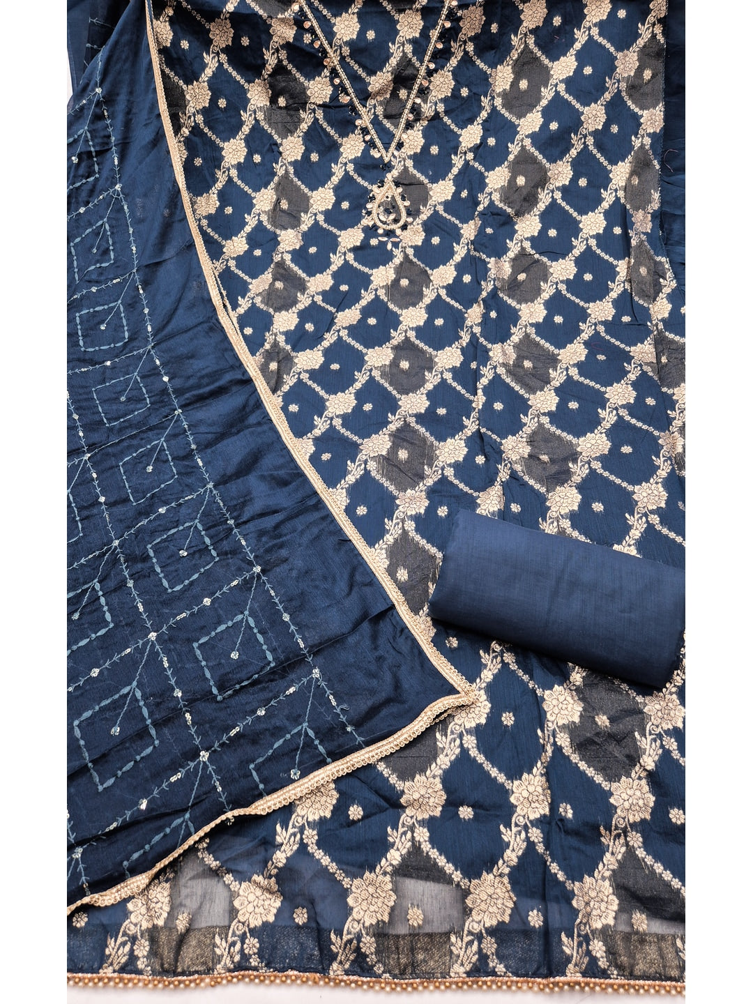 Peachmode Navy Blue Unstitched Dress Material - Image 1