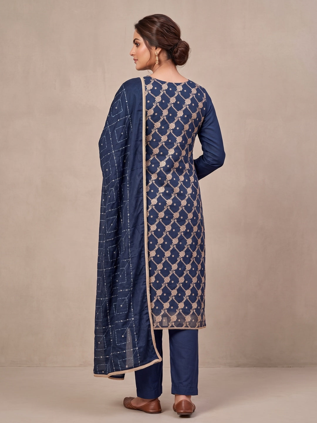 Peachmode Navy Blue Unstitched Dress Material - Image 5