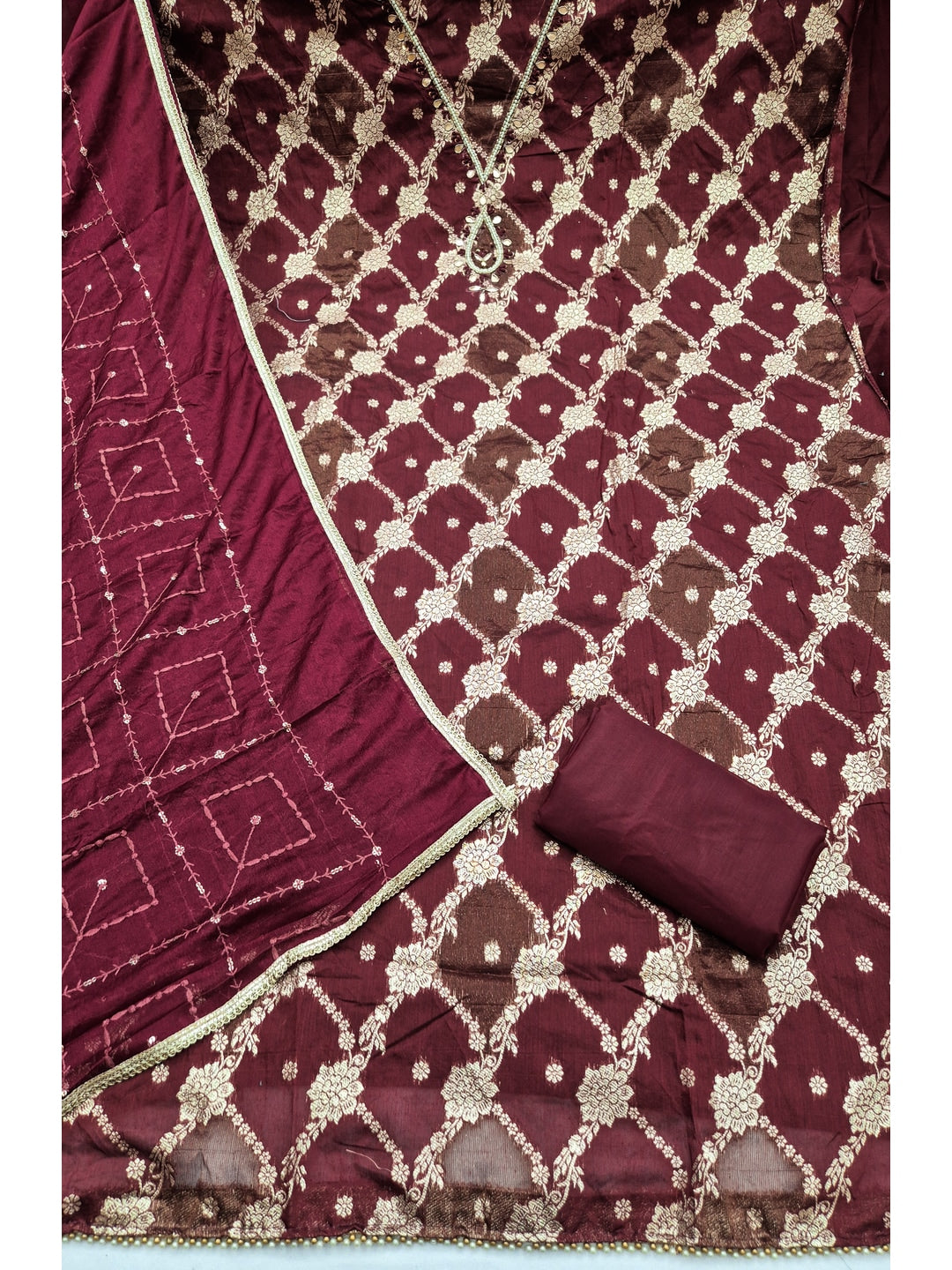 Peachmode Maroon Unstitched Dress Material - Image 1