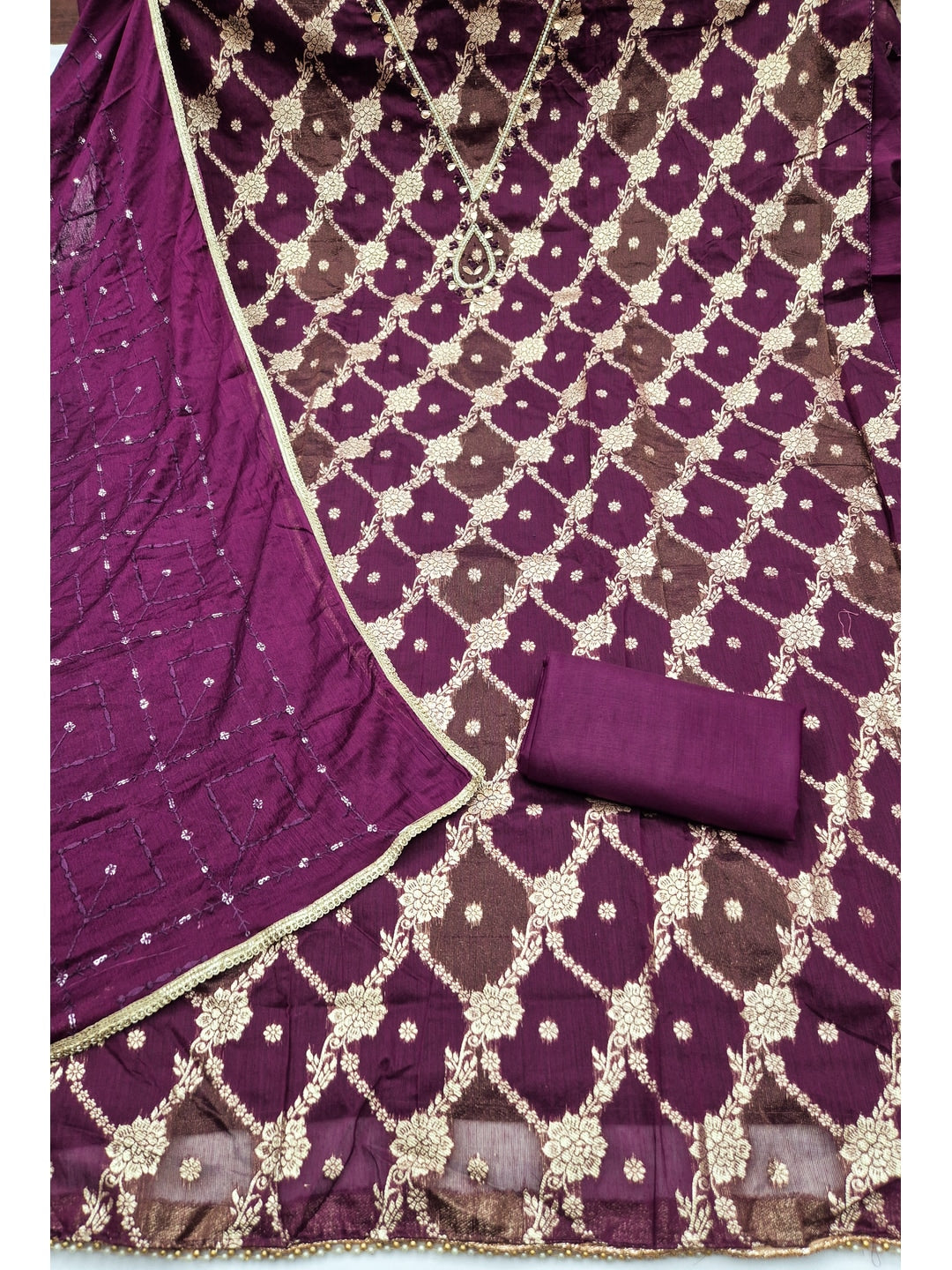 Peachmode Magenta Unstitched Dress Material - Image 1