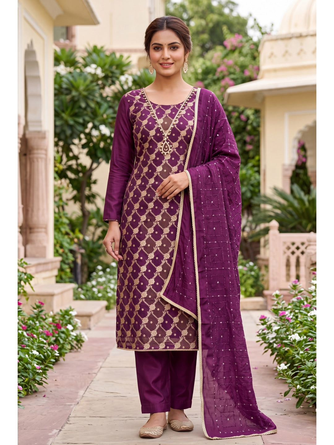 Peachmode Magenta Unstitched Dress Material - Image 3