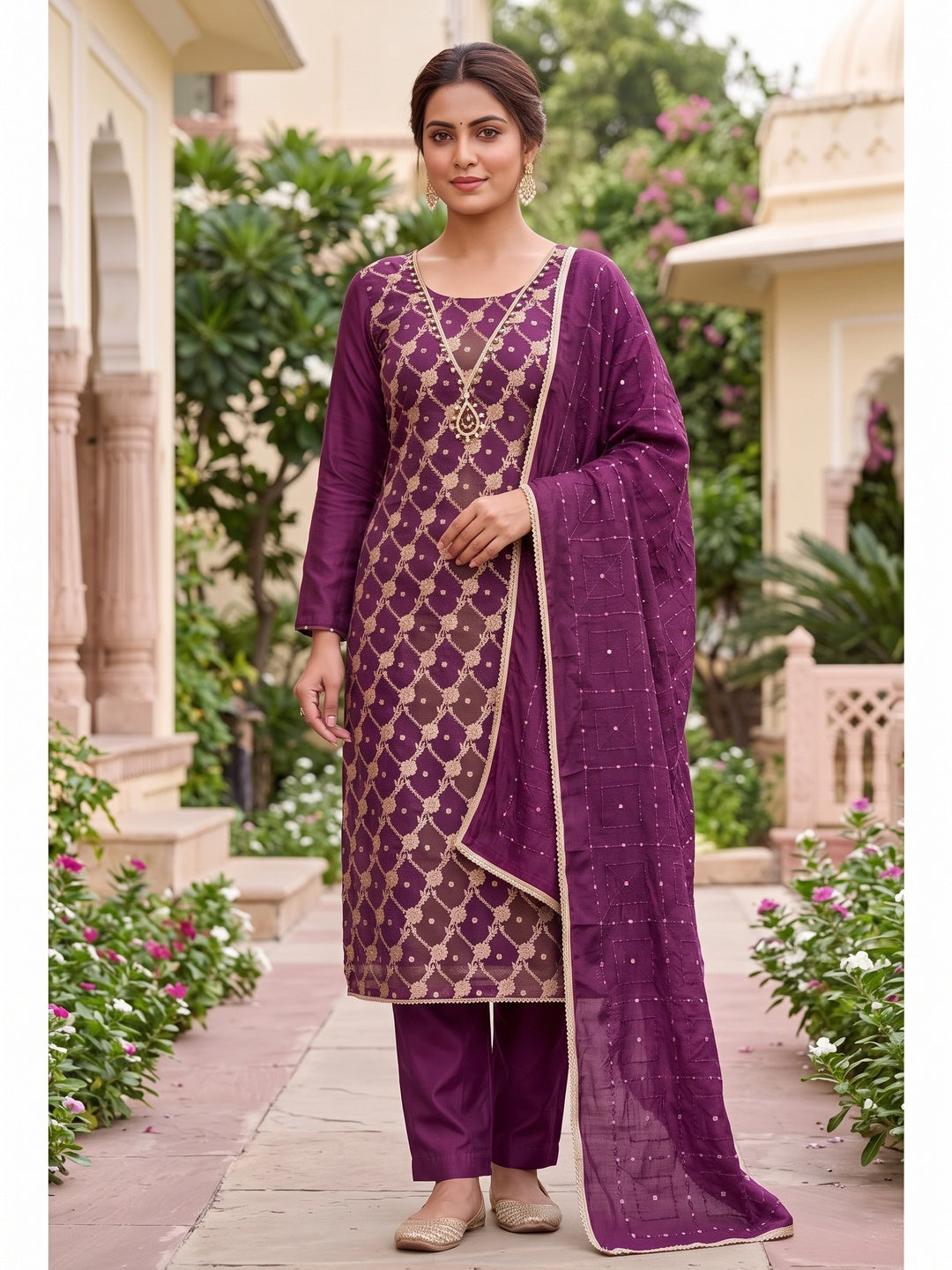 Peachmode Magenta Unstitched Dress Material - Image 2