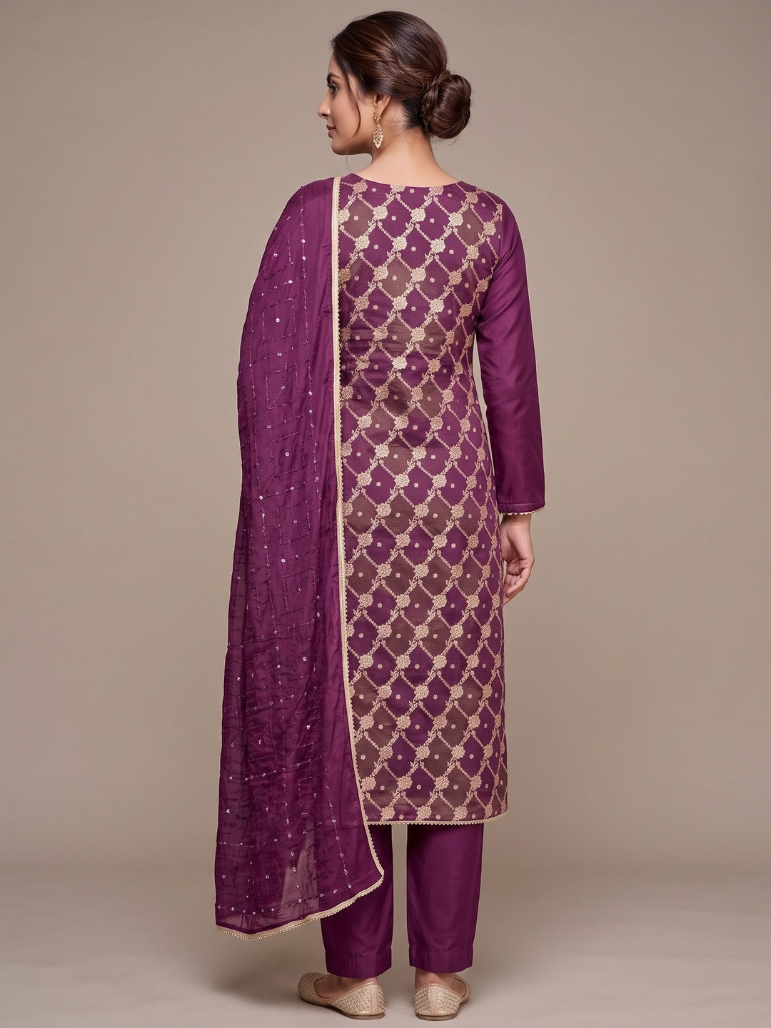 Peachmode Magenta Unstitched Dress Material - Image 5