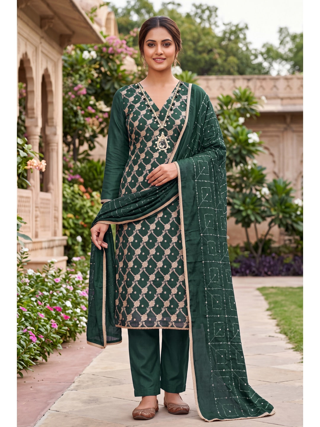 Peachmode Green Unstitched Dress Material - Image 3