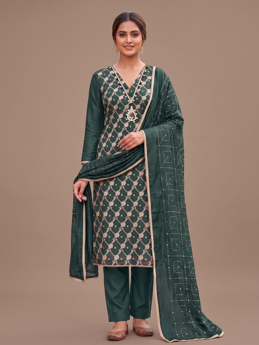 Peachmode Green Unstitched Dress Material - Image 4
