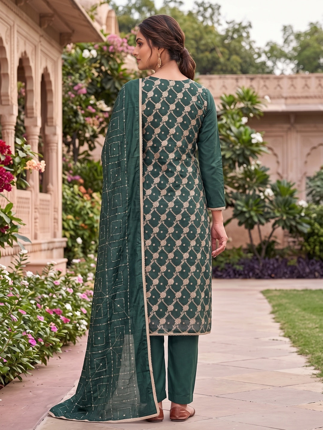 Peachmode Green Unstitched Dress Material - Image 5