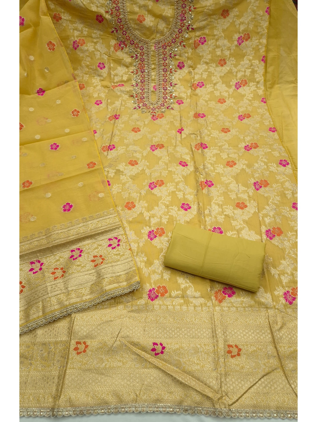 Peachmode Yellow Unstitched Dress Material - Image 1