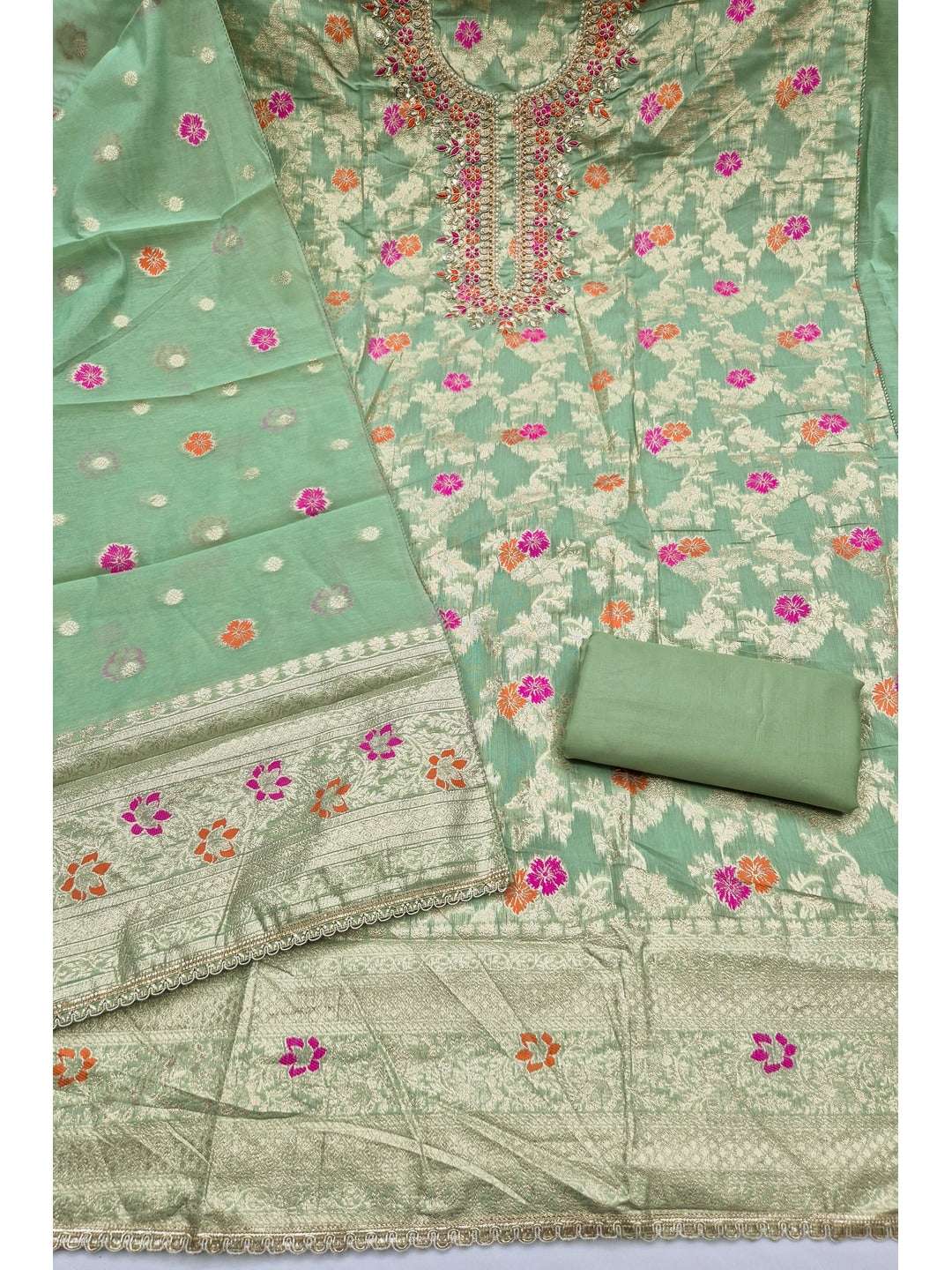 Peachmode Green Unstitched Dress Material - Image 1