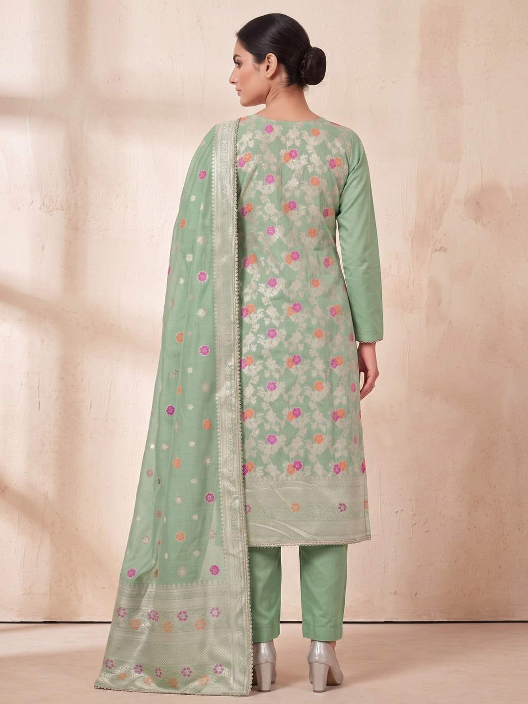Peachmode Green Unstitched Dress Material - Image 5