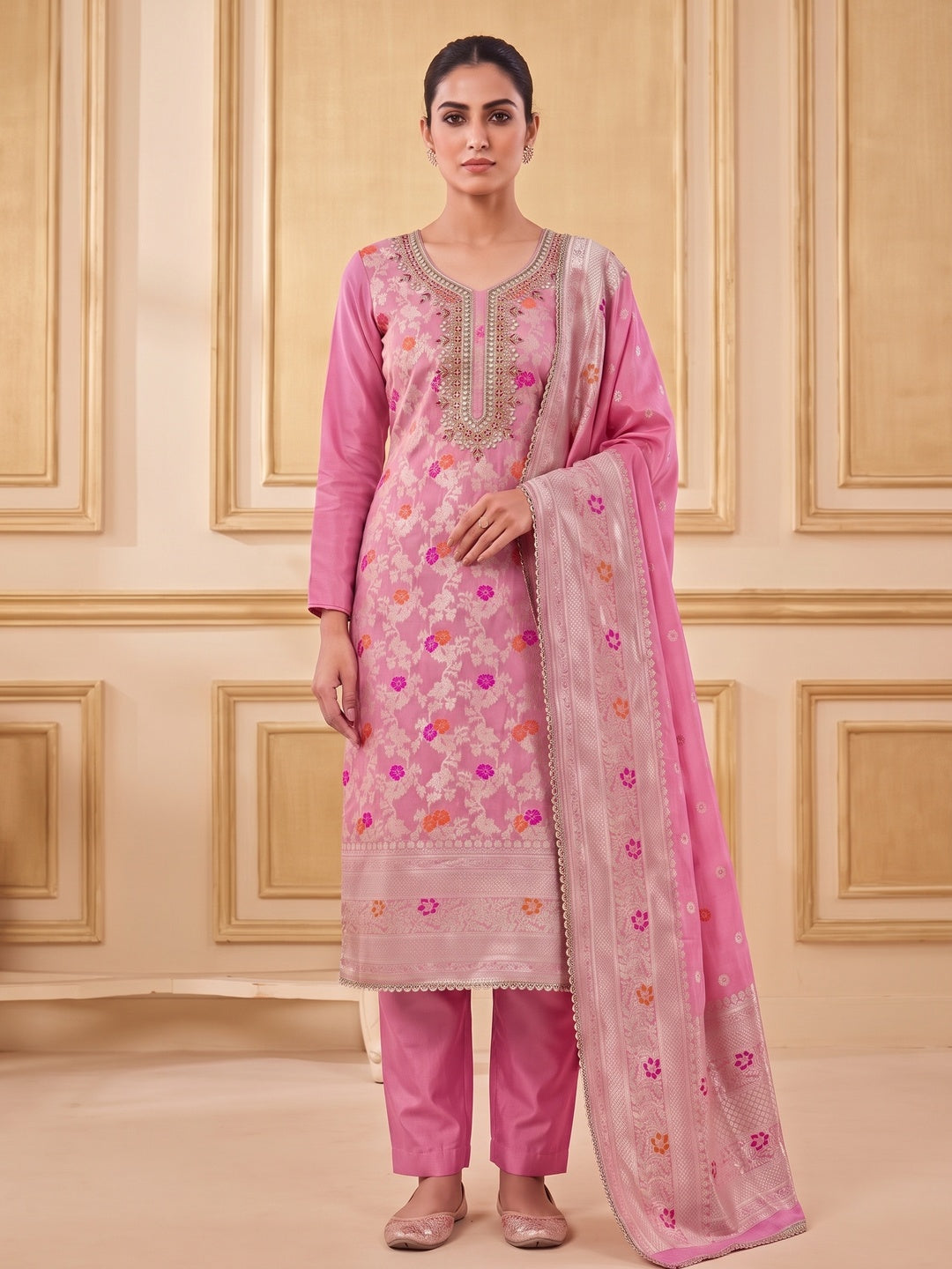 Peachmode Pink Unstitched Dress Material - Image 4
