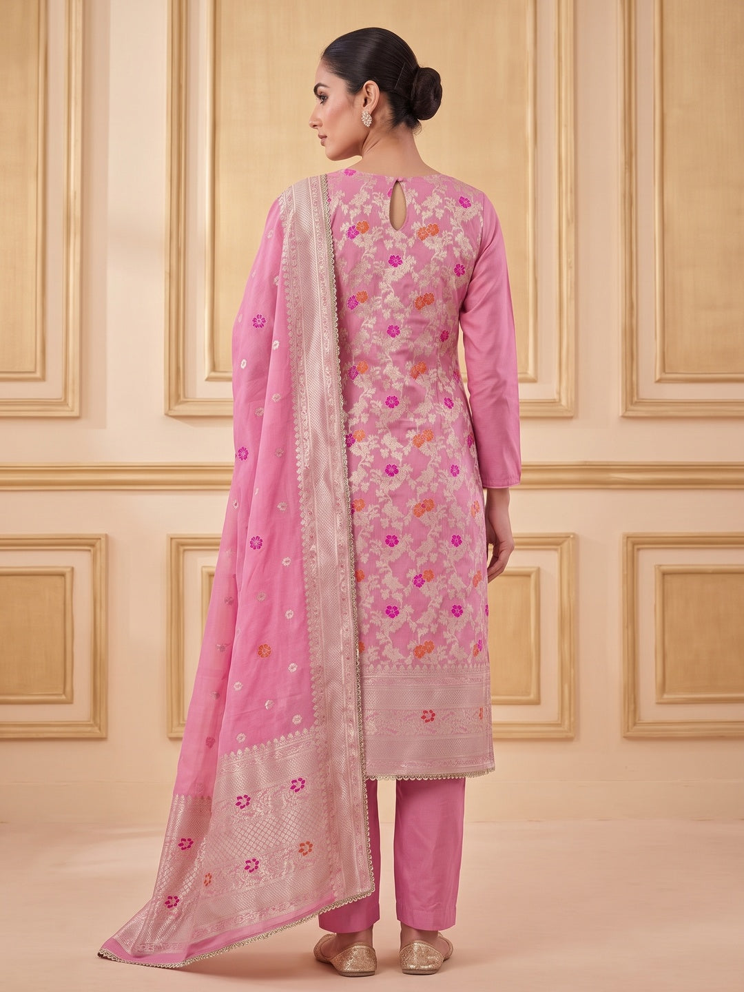 Peachmode Pink Unstitched Dress Material - Image 5