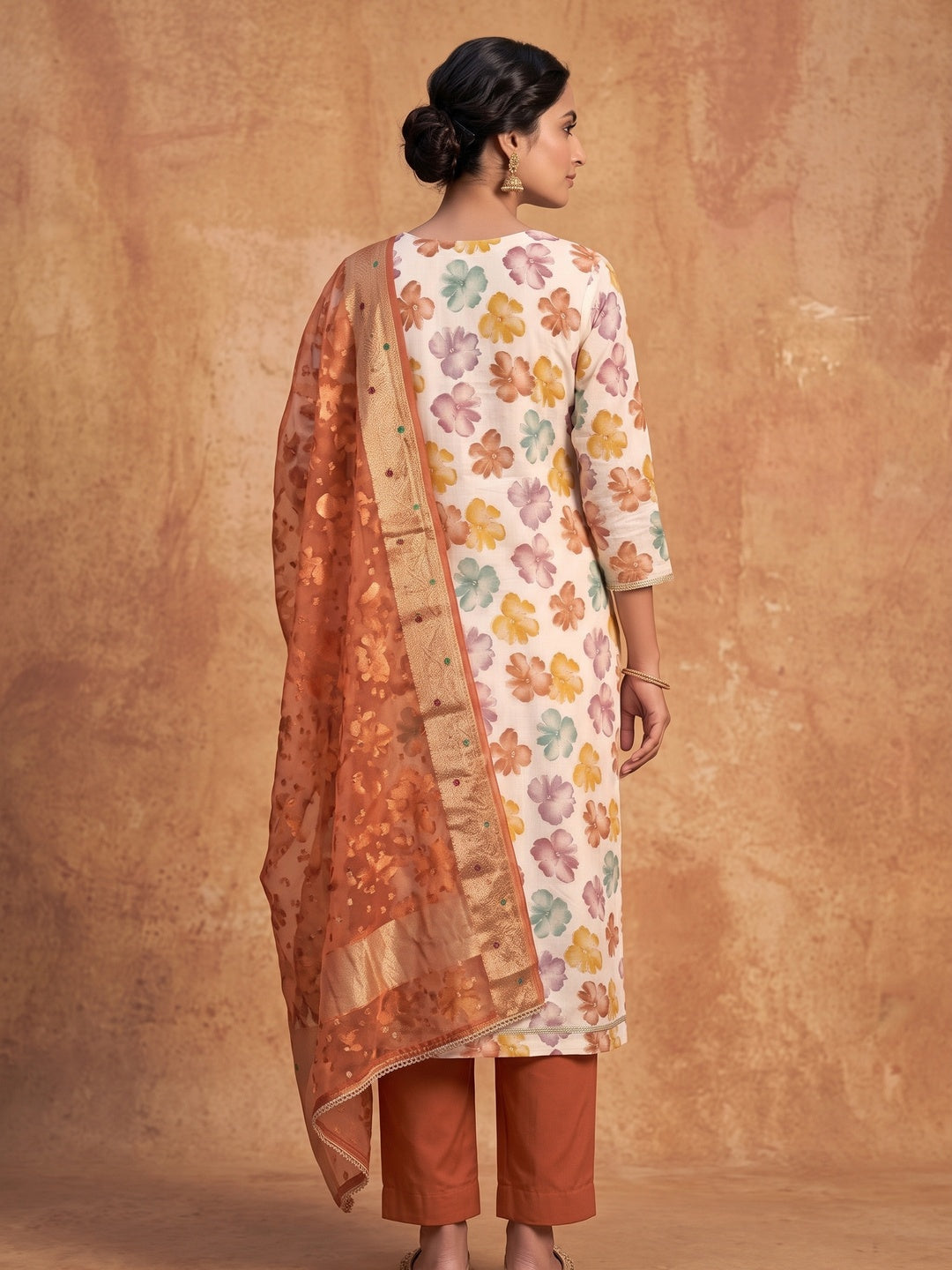 Peachmode Orange Unstitched Dress Material - Image 5