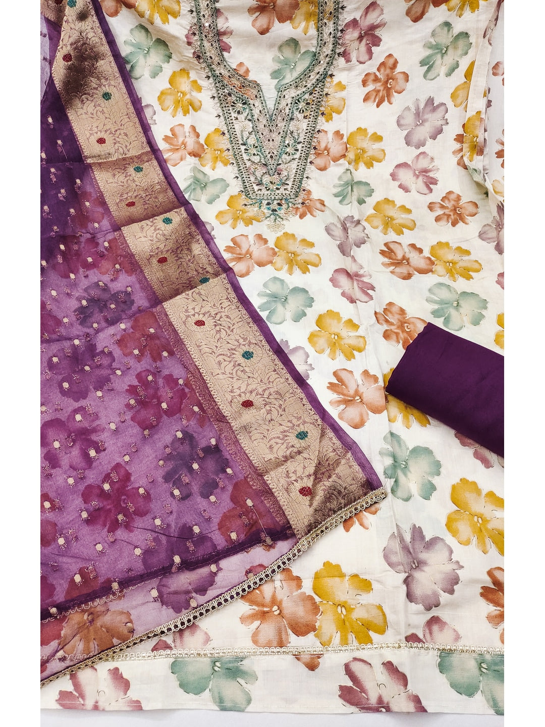 Peachmode Purple Unstitched Dress Material - Image 1