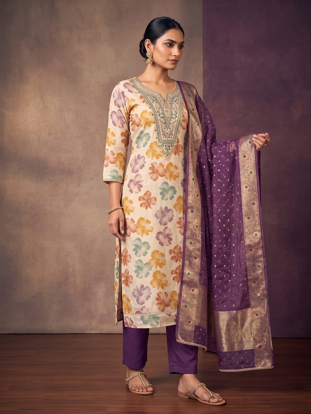 Peachmode Purple Unstitched Dress Material - Image 2