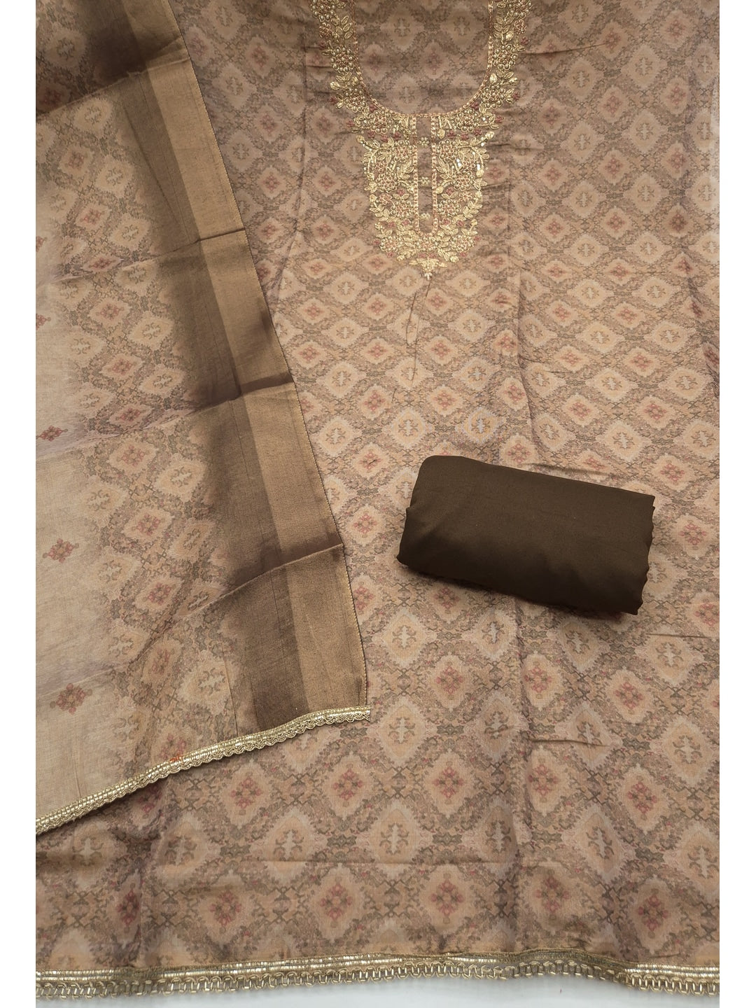 Peachmode Brown Unstitched Dress Material - Image 1
