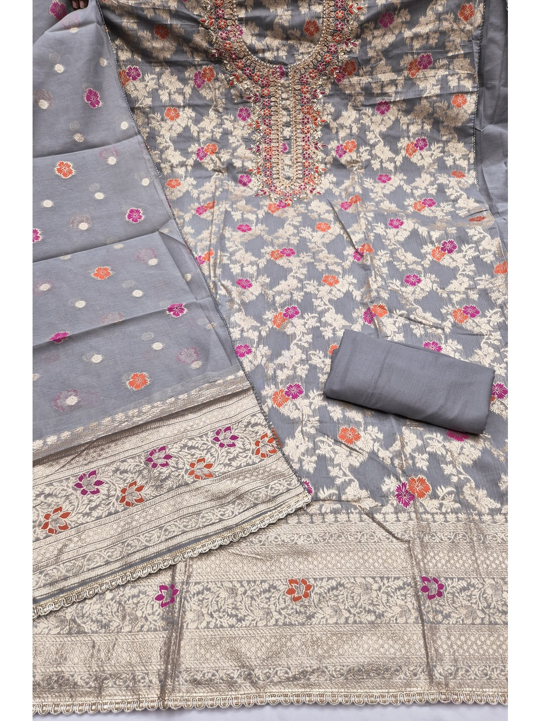 Peachmode Grey Unstitched Dress Material - Image 1