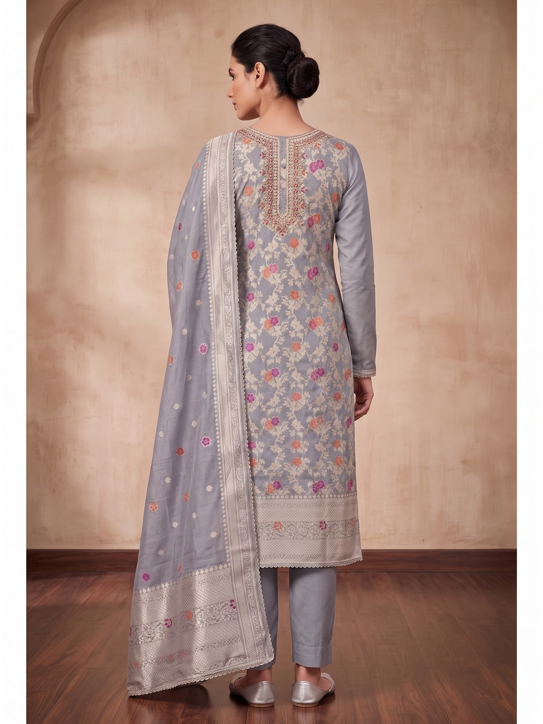 Peachmode Grey Unstitched Dress Material - Image 5