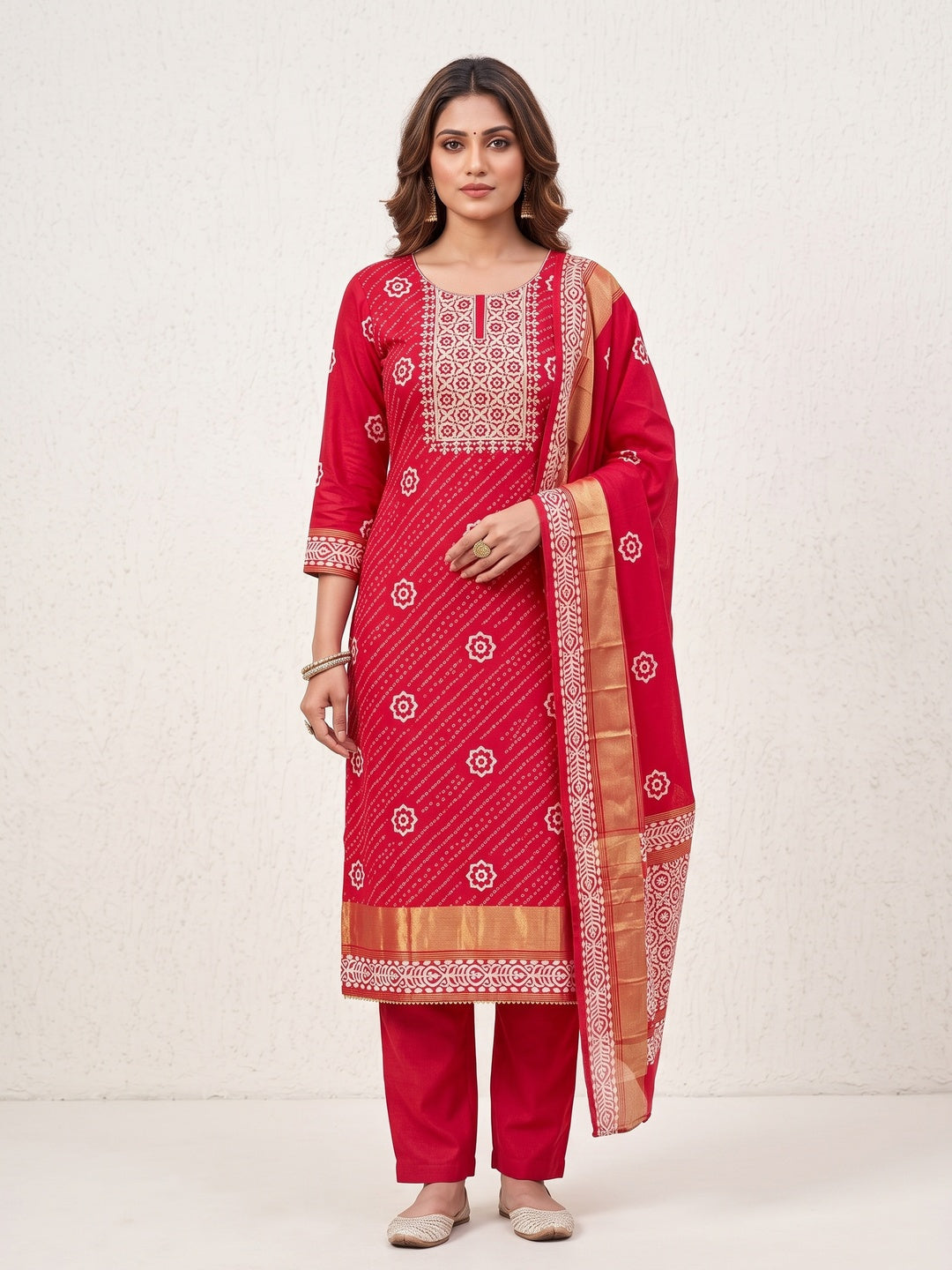 Peachmode Red Unstitched Dress Material - Image 2