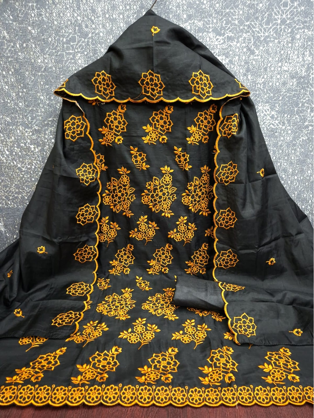 Peachmode Black Floral Embroidered Parampara Silk Dress Material - Image 1