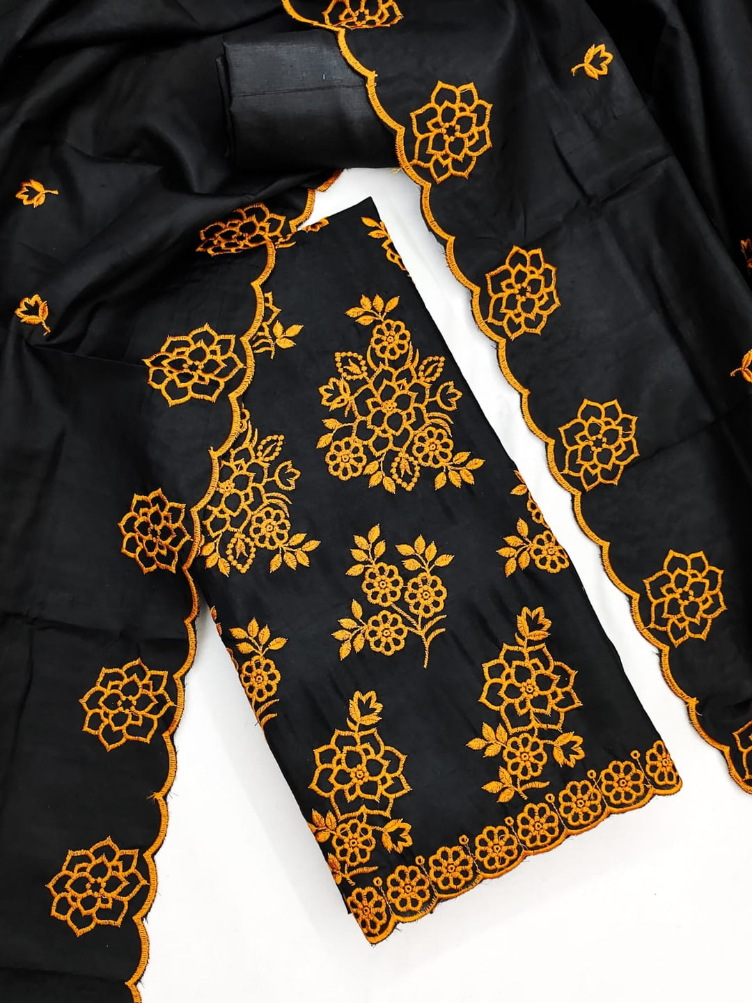 Peachmode Black Floral Embroidered Parampara Silk Dress Material - Image 5