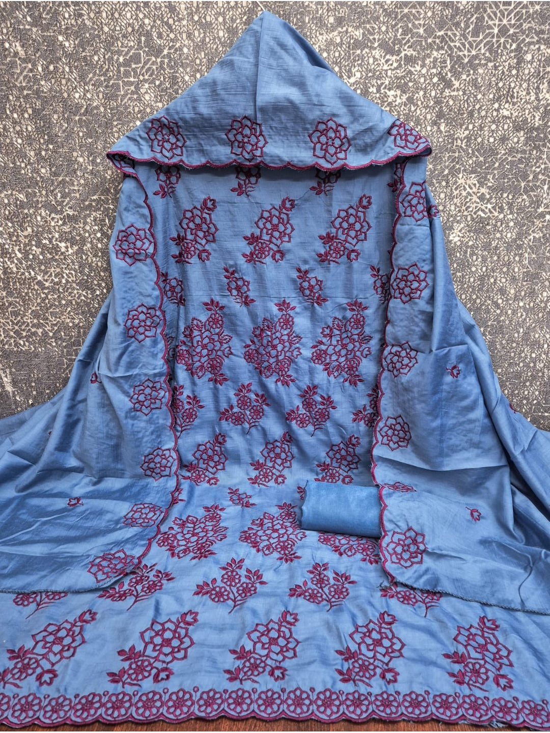 Peachmode Blue Floral Embroidered Parampara Silk Dress Material - Image 1