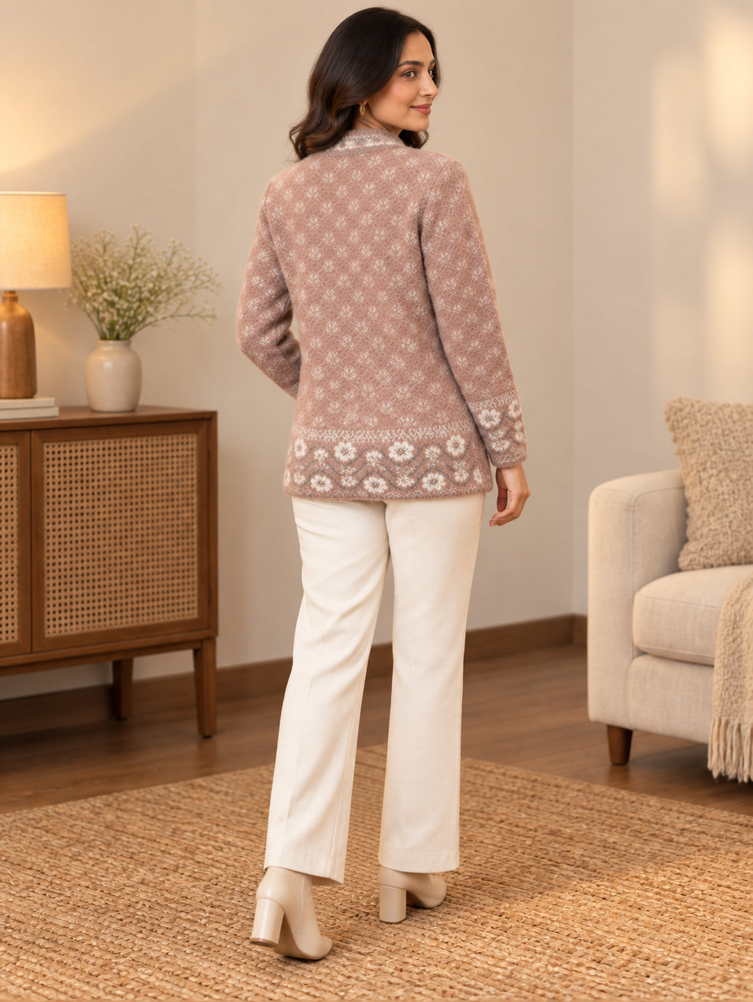 Purple Floral Vine Woolen Cardigan - Image 4