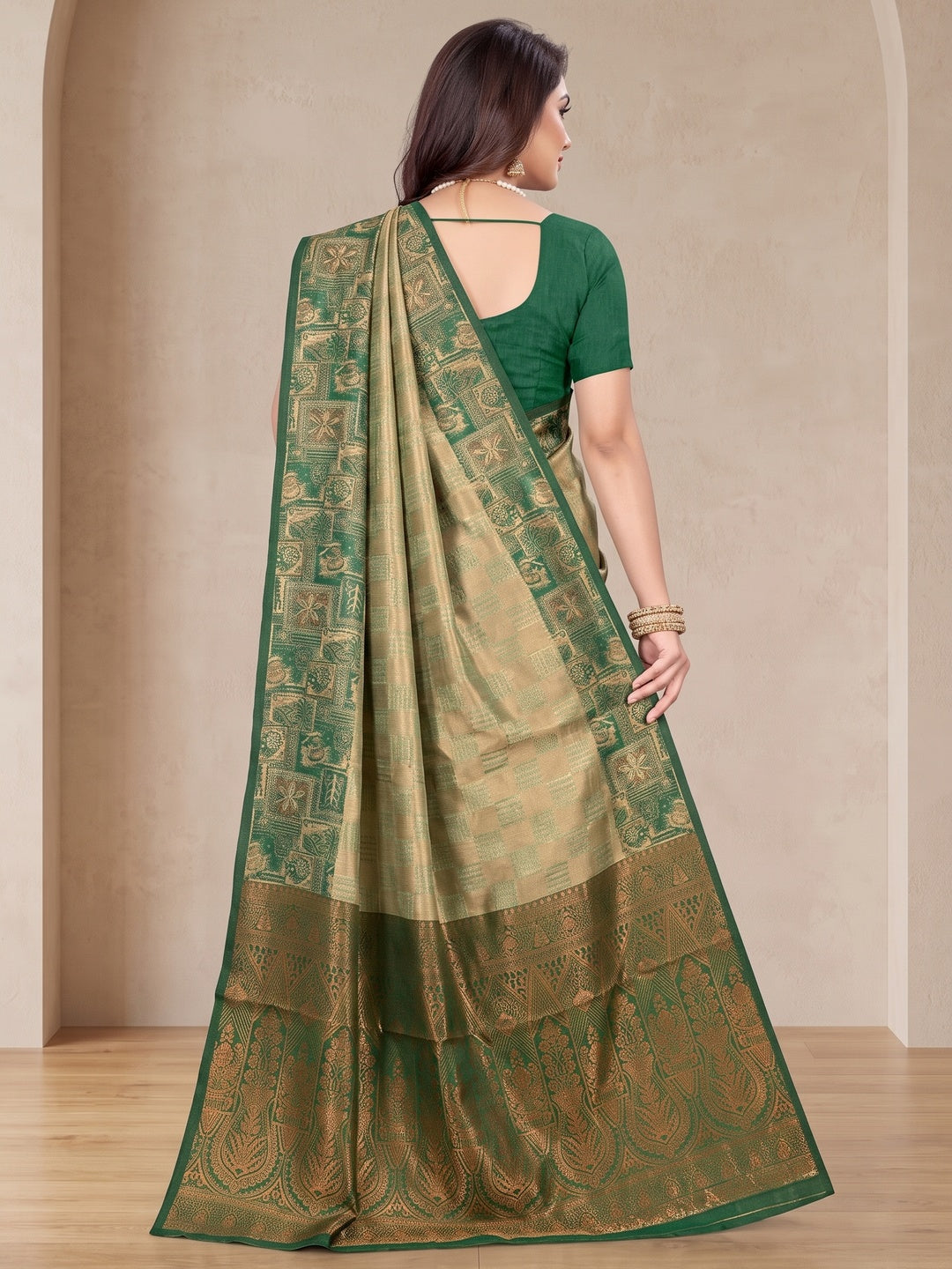 Peachmode Olive Sitara Silk Woven Saree - Image 5