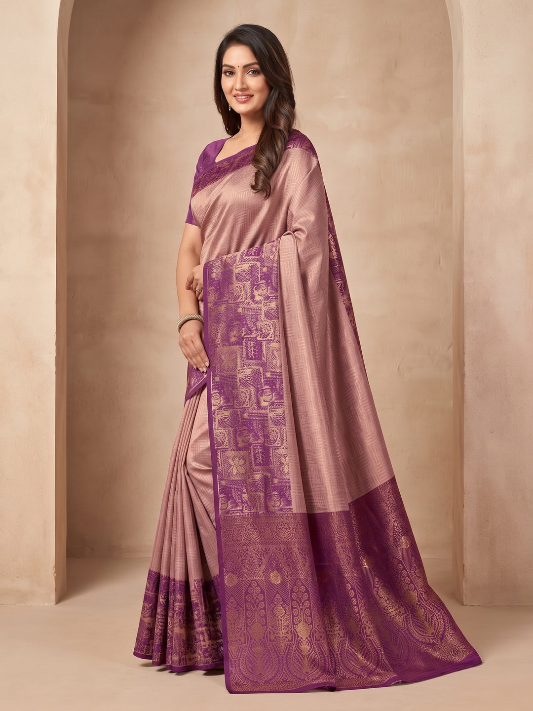 Peachmode Mauve Sitara Silk Woven Saree - Image 4
