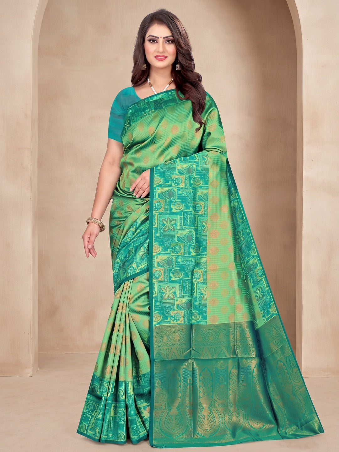 Peachmode Teal Sitara Silk Woven Saree - Image 2