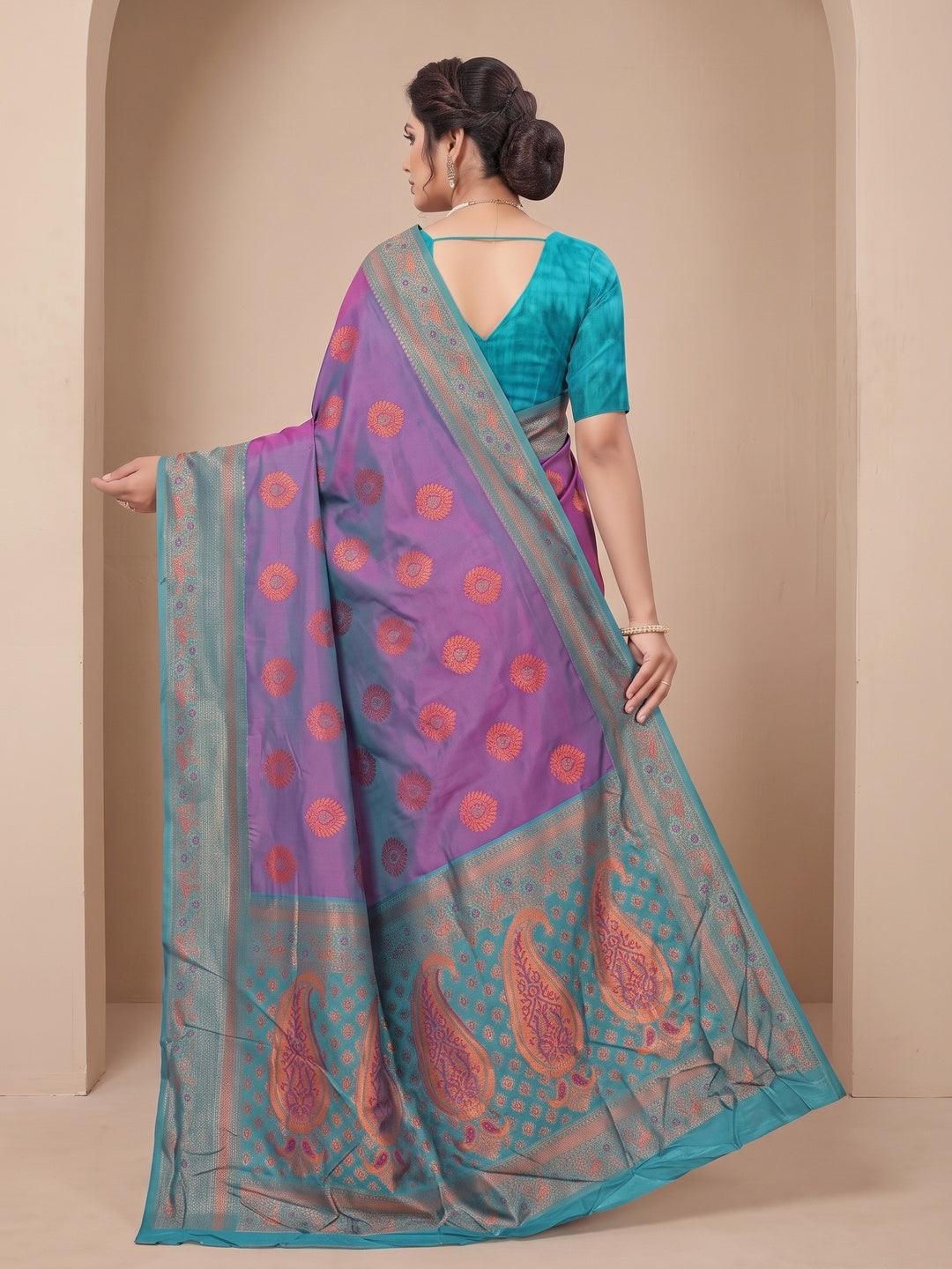 Peachmode Purple Classima Pure Silk Woven Saree - Image 5