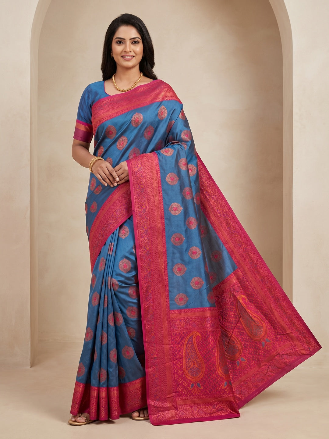 Peachmode Blue Classima Pure Silk Woven Saree - Image 1