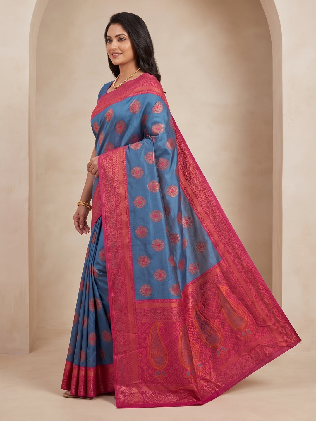 Peachmode Blue Classima Pure Silk Woven Saree - Image 3