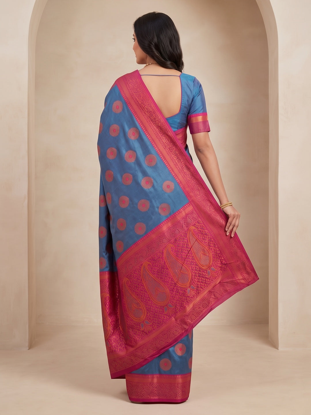 Peachmode Blue Classima Pure Silk Woven Saree - Image 5