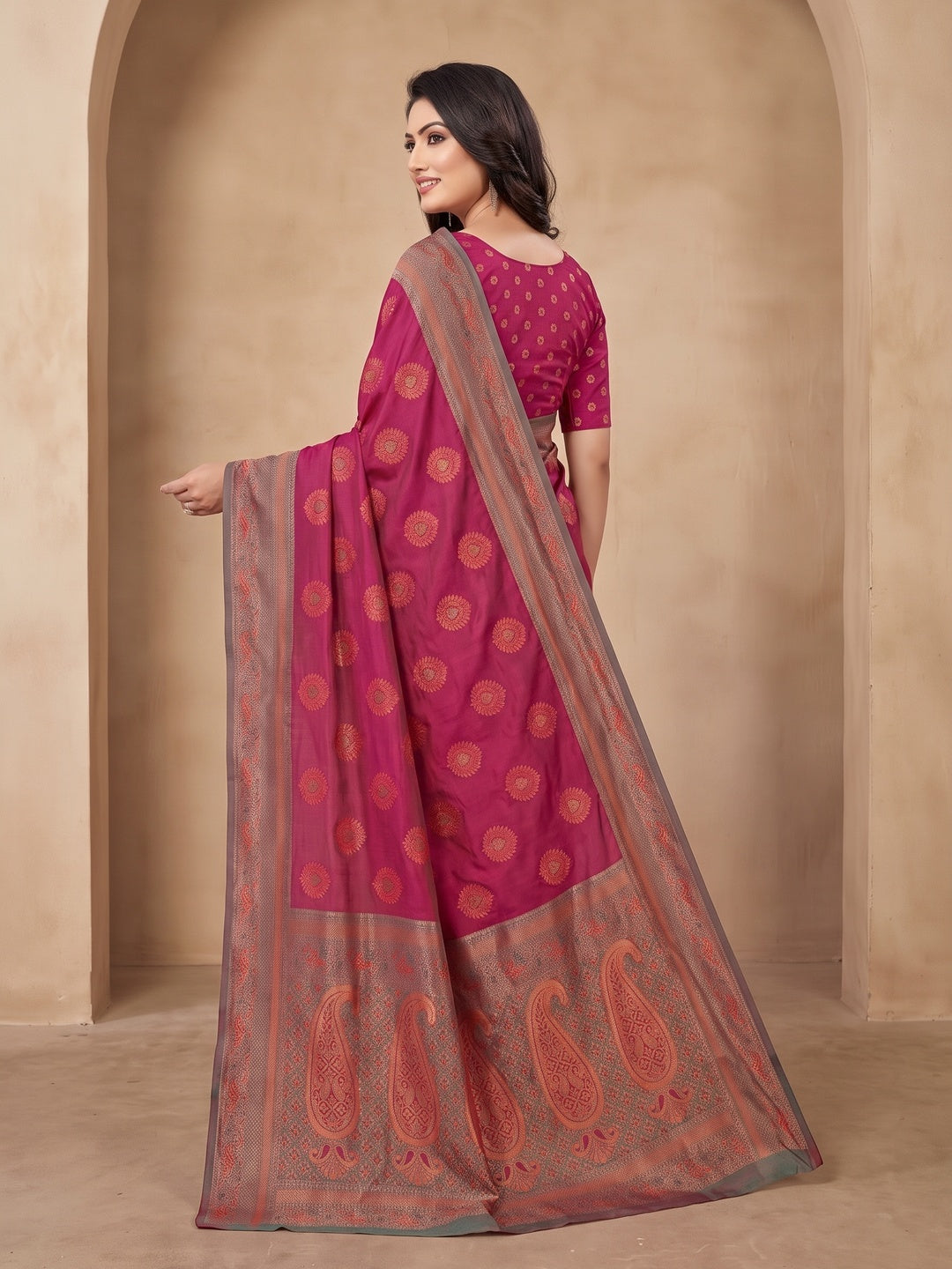 Peachmode Magenta Classima Pure Silk Woven Saree - Image 5