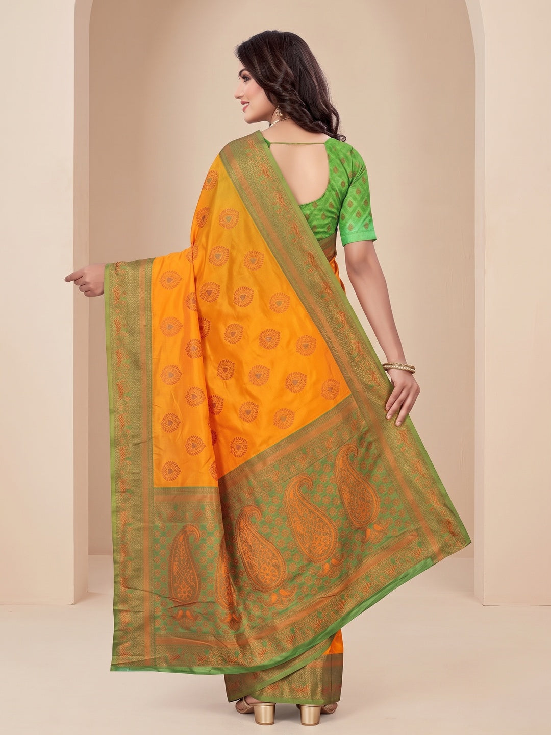 Peachmode Orange Classima Pure Silk Woven Saree - Image 5