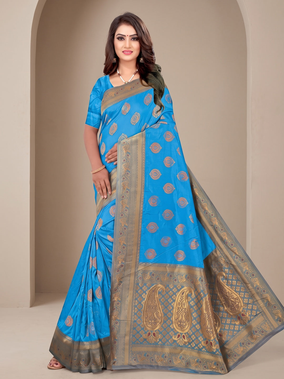 Peachmode Blue Classima Pure Silk Woven Saree - Image 1