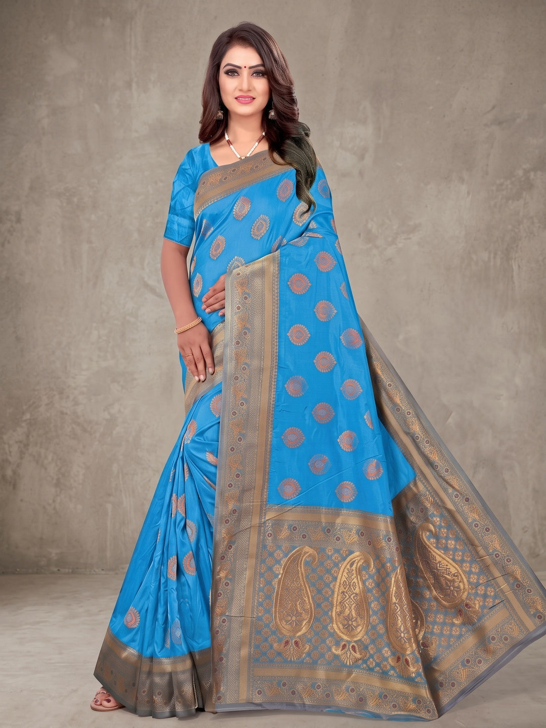 Peachmode Blue Classima Pure Silk Woven Saree - Image 2