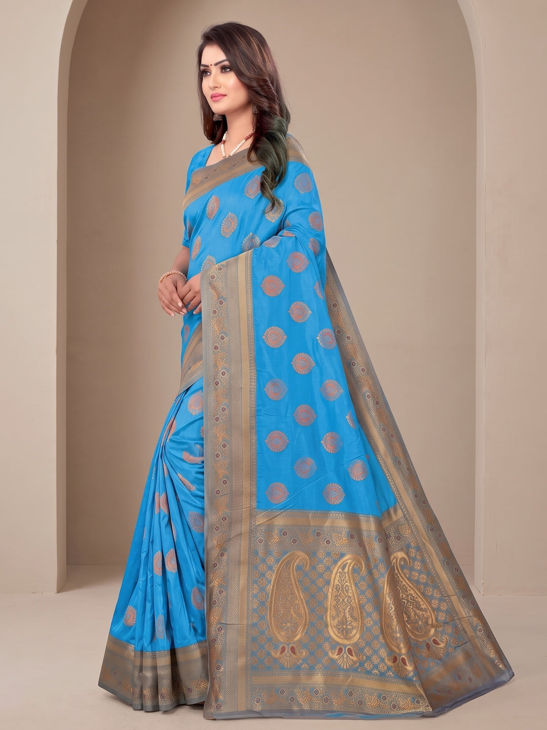 Peachmode Blue Classima Pure Silk Woven Saree - Image 3