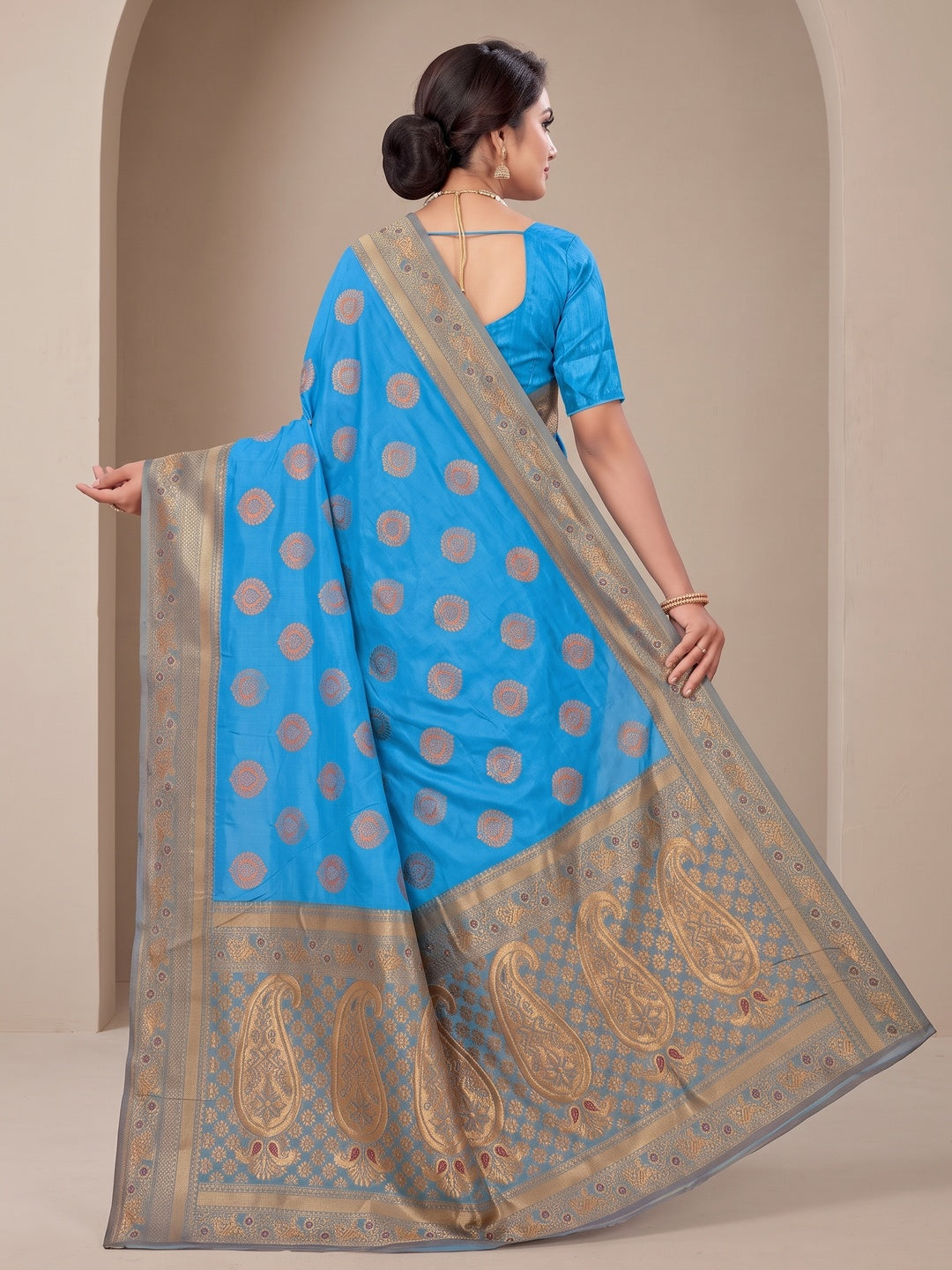 Peachmode Blue Classima Pure Silk Woven Saree - Image 5