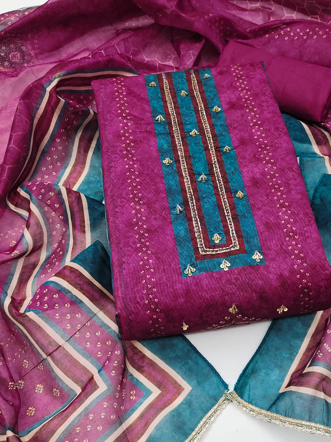 Peachmode Magenta Unstitched Dress Material - Image 1
