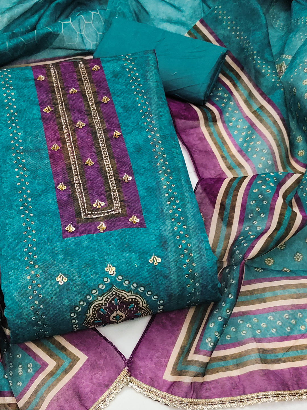 Peachmode Turquoise Unstitched Dress Material - Image 1