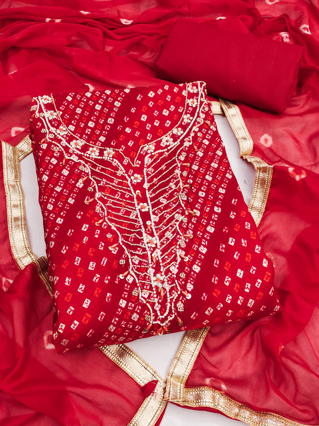 Peachmode Red Unstitched Dress Material - Image 1