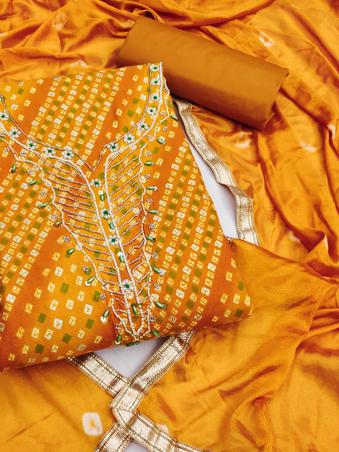 Peachmode Mustard Unstitched Dress Material - Image 1