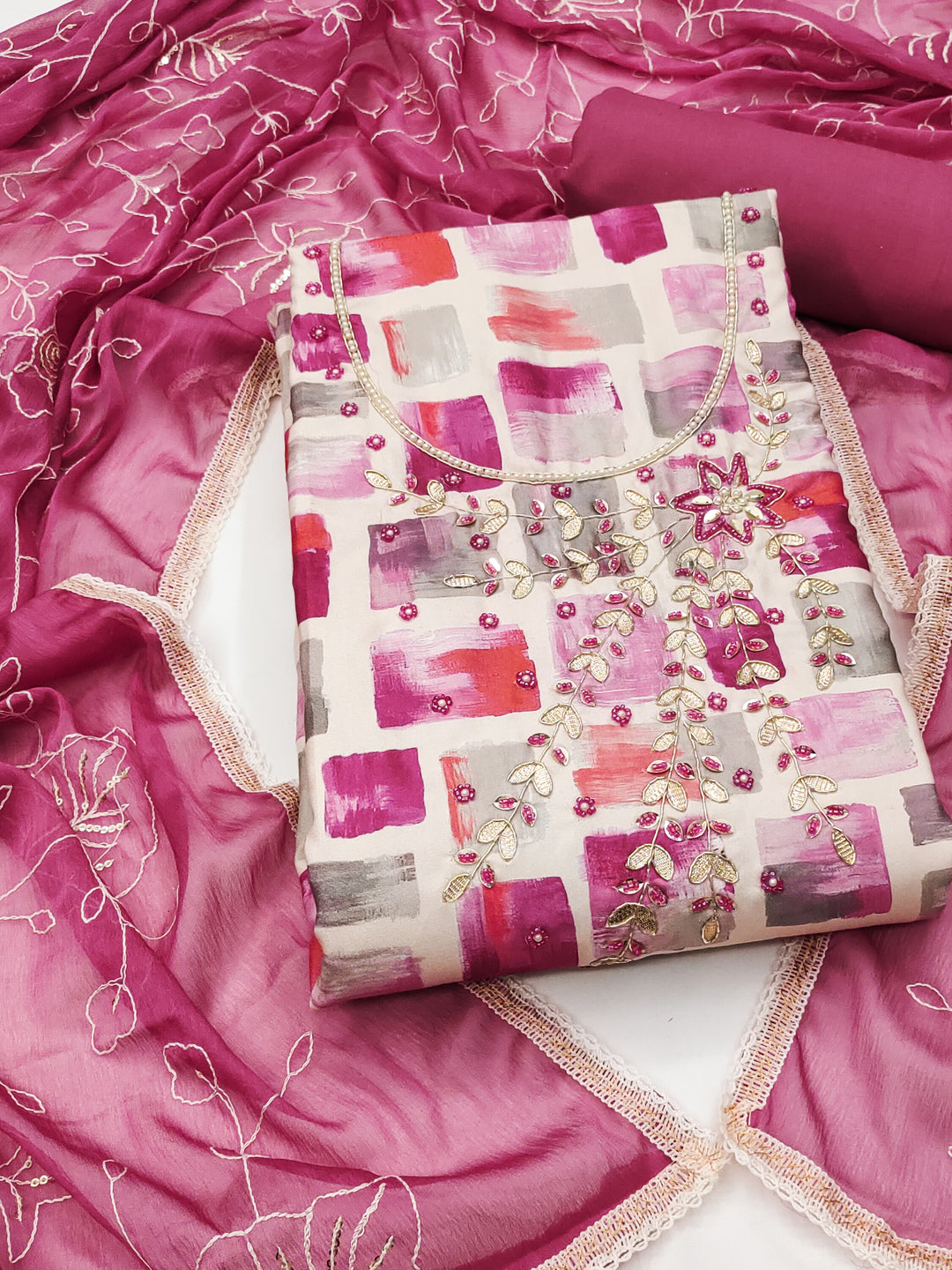 Peachmode Pink Unstitched Dress Material - Image 1